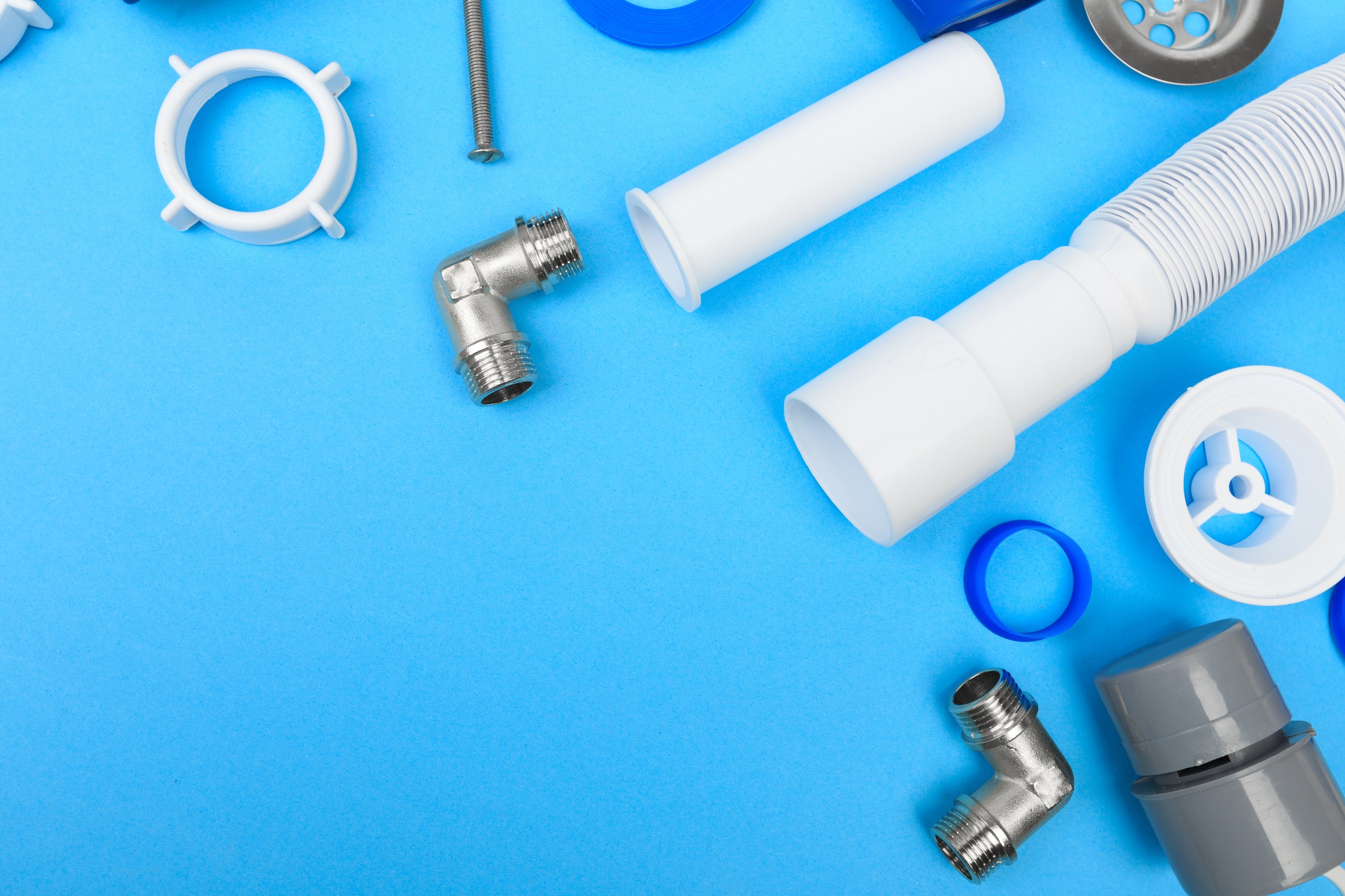 Details siphon kitchen sink on blue background